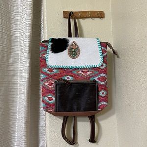 EUC Myra Backpack Leather Haircalf Canvas